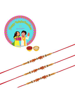 Accessher - Elephant Beads Rakhi Pack of 3 with Rice, Roli & Card for Kids & Brothers