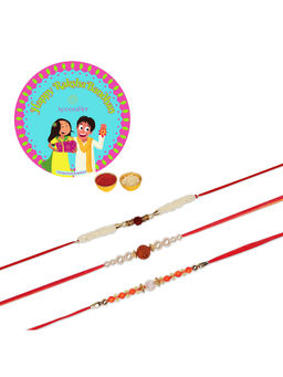 Accessher - Multi Gift Set of 6 with Delicate Rakhis Pack of 3 with Roli, Rice & Card