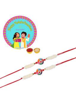 Accessher - Multicolour Stones & Pearls Rakhi Pack of 2 for Him with Rice, Roli & Card