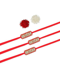 Accessher - Rhinestone Embellished Rakhi Pack of 3 for Him with Rice, Roli & Card