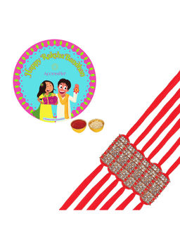 Accessher - Elegant Studded Rakhi for Beloved Brother Pack of 6 with Rice Roli & Card