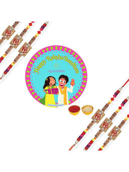 Accessher - Elegant Om Rakhi Pack of 6 for Brother with Rice Roli, & Card
