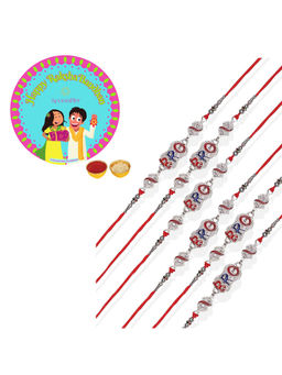 Accessher - Designer Rakhi for Beloved Brother Pack of 6 with Rice Roli & Card