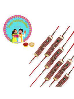Accessher - Designer Elephant Rakhi for Brother Pack of 6 with Rice Roli & Card