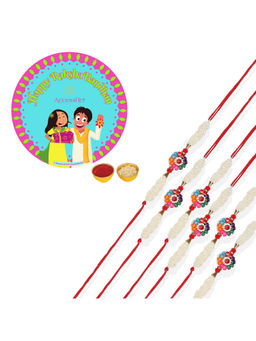 Accessher - Designer Pearl Rakhi for Beloved Brother Pack of 6 with Rice Roli & Card