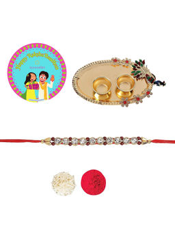 Accessher - Elegant Rakhi Set Acrylic Pooja Thali, Rice Roli, Card