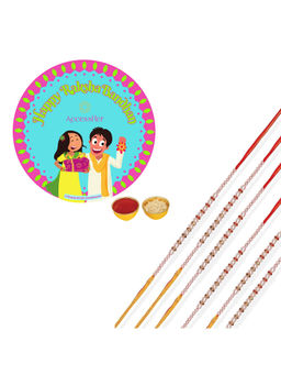 Accessher - Pearl Rakhi Pack of 6 with Rice Roli & Card