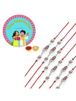 Accessher - Peacock Rakhi Pack of 6 with Rice Roli & Card