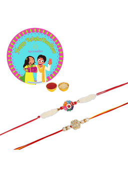 Accessher - Multi Set of 5 with Traditional Rakhi Pack of 2 with Rice, Roli & Card