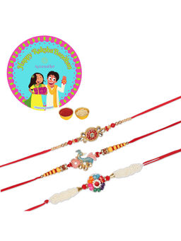 Accessher - Multi Set of 6 with Beads Rakhi Pack of 3 with Rice, Roli & Card