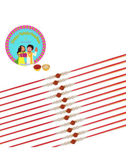 Accessher - Rudraksh & Pearl Rakhi Pack of 12 for Brother with Rice, Roli & Card