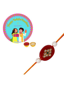 Accessher - Elegant Pearl Rakhi for Beloved Brother with Rice, Roli & Card