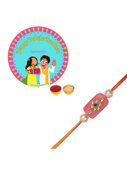 Accessher - Latest Pink Kundan Work Designer Rakhi for Brother with Rice, Roli & Card