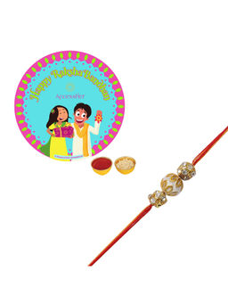 Accessher - Designer Meenakari Ivory Pearl Rakhi for Brother with Rice, Roli & Card