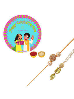 Accessher - Elegant Bhaiya Bhabhi Rakhi Lumba Matching Combo with Rice Roli & Card