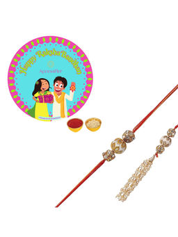 Accessher - Designer Bhaiya Bhabhi Rakhi Lumba Combo with Rice Roli & Card