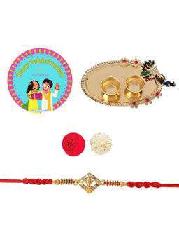 Accessher - Elegant Rakhi Set with Acrylic Pooja thali, Rice Roli & Card