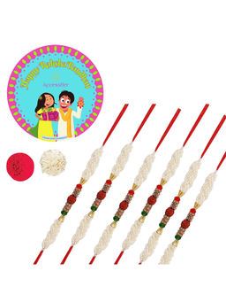Accessher - Pearl & Rudraksh Rakhi Pack of 6 for Brother with Rice Roli & Card