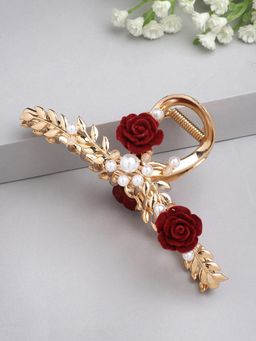 PANASH - Women Gold-Toned and AD Stone Rose Claw Clip