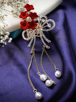 PANASH - Gold-Plated CZ Stone Studded Red Floral Shaped Claw clip