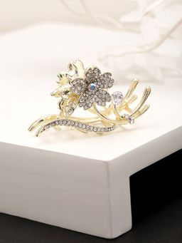 PANASH - Gold-Plated CZ Stone Studded Floral Shaped Claw clip