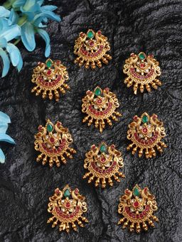 PANASH - Gold-Plated Peacock Stone-Studded Hair Pin Set of 9