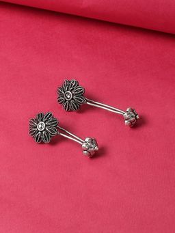 OOMPH - Oxidised Silver Floral Ethnic Ear Cuff Earrings (Pack of 2)