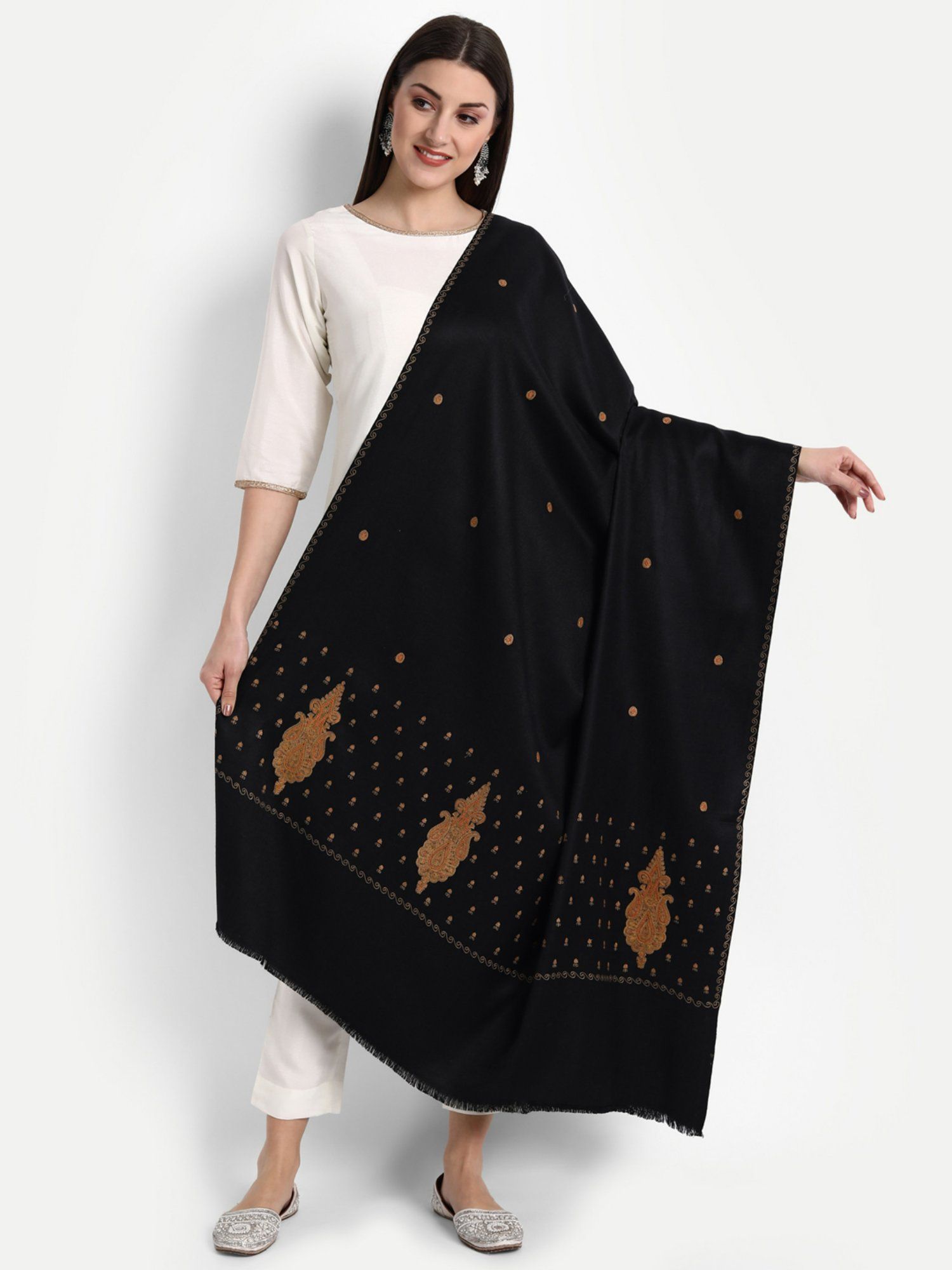 zamour Kashmiri Embroidery Black Wool Shawl-picture-19