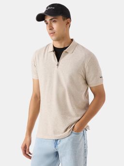 Pepe Jeans - Men Off White Cotton Blend Half Sleeves Polo T-Shirt