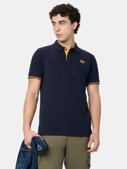Pepe Jeans - Men Navy Blue Cotton Blend Half Sleeves Polo T-Shirt