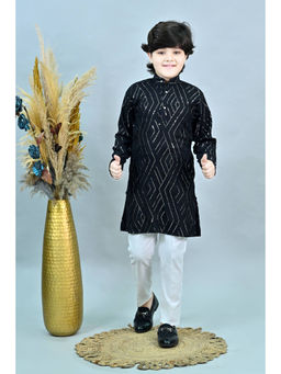 Ahhaaaa - Black Kid's Sequined Embellished Kurta with Pyjama (Set of 2)