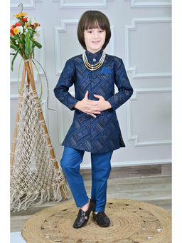 Ahhaaaa - Blue Kids Printed Sherwani and Pant (Set of 2)