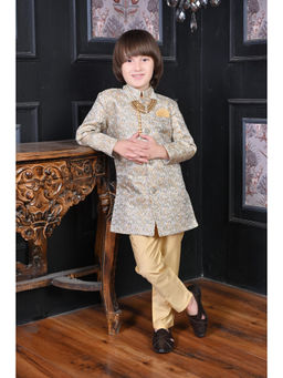 Ahhaaaa - Blue Kids Jacquard Floral Sherwani and Pant (Set of 2)