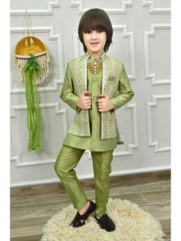 Ahhaaaa - Green Zari Work Woven Sherwani, Pant and Jacket (Set of 3)