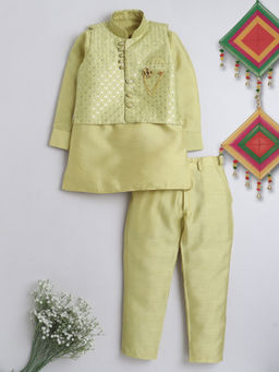 Ahhaaaa - Green Kids Kurta and Pyjama with Jacket (Set of 3)