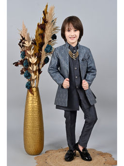Ahhaaaa - Grey Kids Sequin Embedded Sherwani, Pyjama and Jacket (Set of 3)
