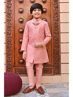 Ahhaaaa - Pink Kids Blend Sequined Sherwani and Pant (Set of 2)