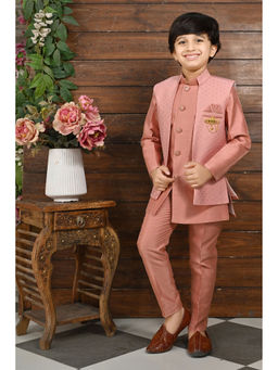 Ahhaaaa - Pink Kids Blend Sequined Sherwani and Pant with Jacket (Set of 3)