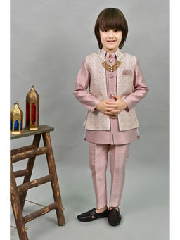 Ahhaaaa - Pink Zari Work Woven Sherwani, Pant and Jacket (Set of 3)
