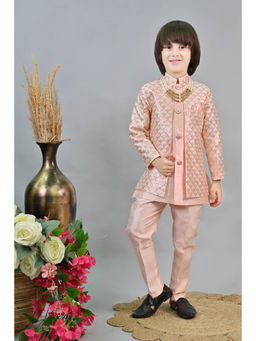 Ahhaaaa - Pink Kids Sequined Sherwani, Pant and Mala (Set of 2)