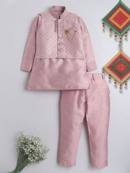 Ahhaaaa - Pink Kids Kurta and Pyjama with Jacket (Set of 3)