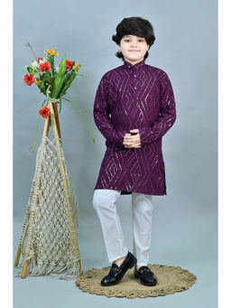 Ahhaaaa - Purple Kid's Sequined Embellished Kurta with Pyjama (Set of 2)