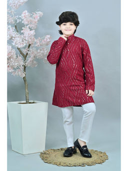 Ahhaaaa - Red Kid's Sequined Embellished Kurta with Pyjama (Set of 2)