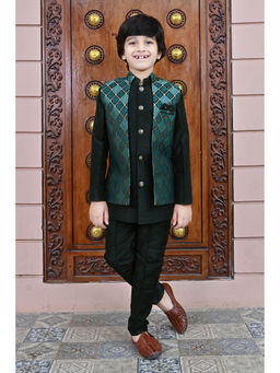 Ahhaaaa - Turquoise Kids Blend Sherwani and Pant with Jacket (Set of 3)