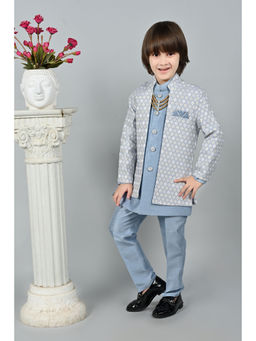 Ahhaaaa - Blue Kids Thread Work Sherwani, Pant and Jacket (Set of 3)
