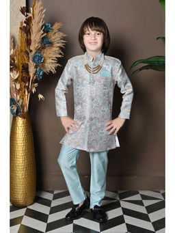 Ahhaaaa - Turquoise Kids Design Sherwani and Pant (Set of 2)