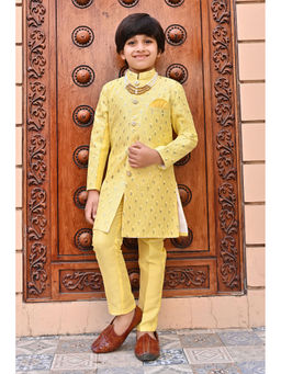 Ahhaaaa - Yellow Kids Blend Sequined Sherwani and Pant (Set of 2)