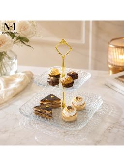 NFI Essentials - Premium 2-Tier Glass Cake Stand & Dessert Display Tower, Serving Stand For Desserts