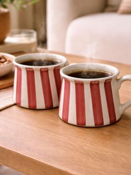 The Confetti Tree - Rust Stripe Stoneware Coffee Mug Handcrafted Everyday Cup