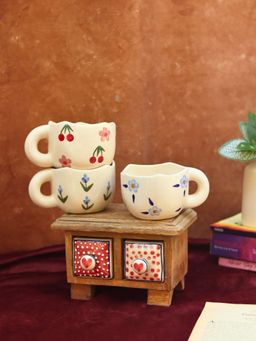 WEAVING HOMES - Set Of 3 - Bloom & Bliss Mugs Combo 220Ml Microwave & Dishwasher Safe
